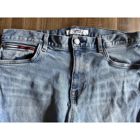 Tommy Jeans Slim Fit Jeans Mens 36x30 Light Blue Distressed Denim Pants - Picture 1 of 10